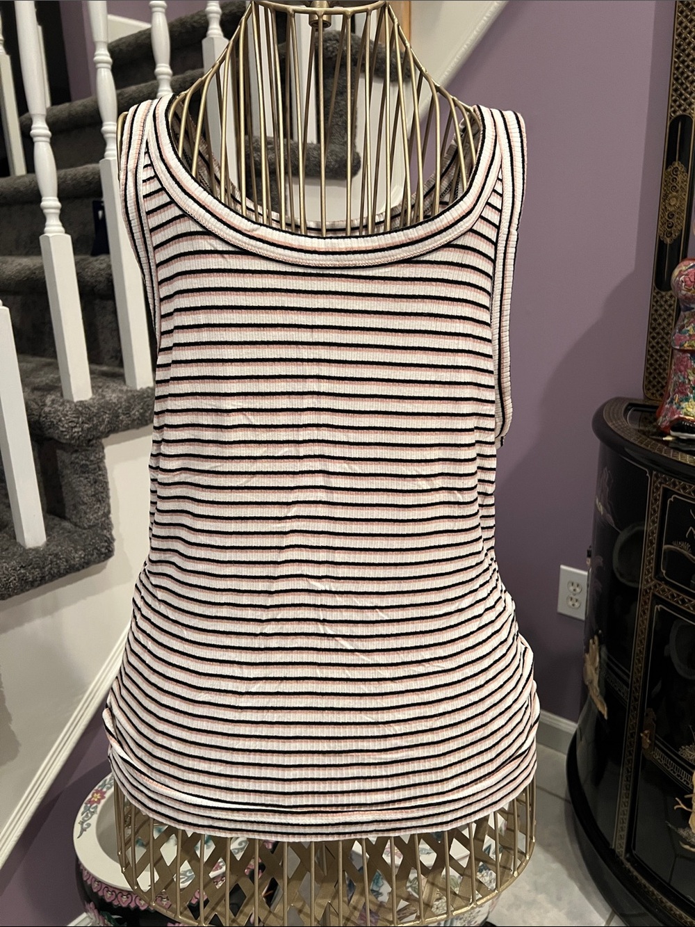 American Eagle Outfitters Striped Ribbed Tank in White and Black